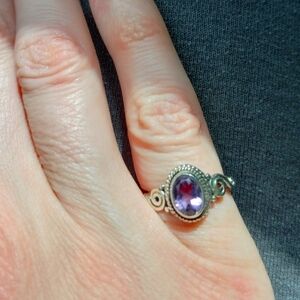 Faceted Amethyst 925 Sterling Silver Ring Open Back Size 4
